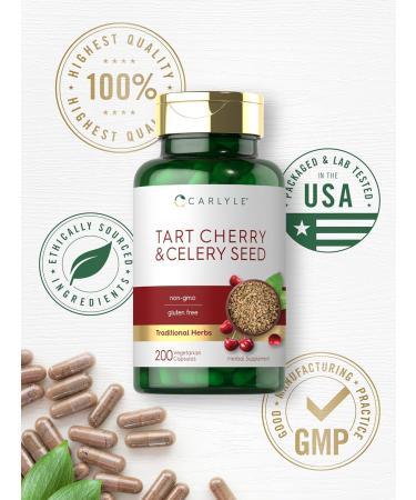 Carlyle Tart Cherry & Celery Seed Supplement 200 Capsules | Vegan Non-GMO Gluten-Free | International Shipping Available - Buy Online on GoSupps.com