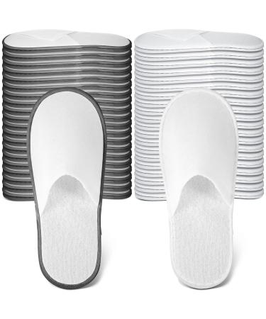 40 Pairs Disposable Slippers Non Slip Hotel Slippers Fluffy Closed Toe White Spa Slippers Indoor Guest Slippers for Men Women Home Wedding Travel Party Grey White