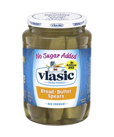 Vlasic No Sugar Added Bread and Butter Pickle Spears, Keto Friendly, 6 - 24 Ounce (Pack of 6) No Sugar Added Bread & Butter Pickle Spears 24 Oz (6 Pack)