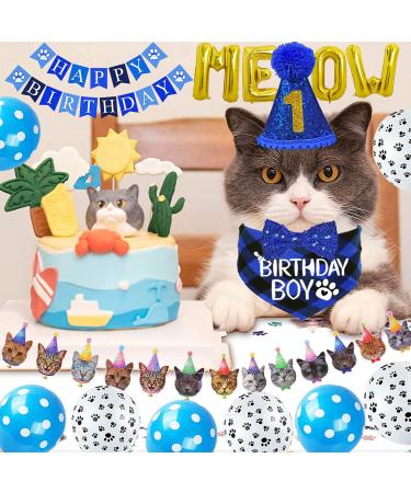 STMK Cat Birthday Party Supplies Cat Birthday Hat Bandana Bow Tie Collar Birthday Number Cat Birthday Banner Garland MEOW Letter Balloons for Cat Kitten Birthday Outfits Decorations Blue Hat & Bandana & Bowtie & Number & Banner & Balloon - Buy Online on GoSupps.com