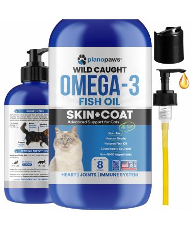 Omega 3 Fish Oil for Cats - Better Than Salmon Oil for Cats - Kitten + Cat Vitamins and Supplements - Cat Health Supplies - Cat Dandruff Treatment - Liquid Fish Oil for Pets - Cat Shedding Products 8 Oz