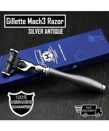 Haryali London 3 Blade Safety Razor - Silver Antique Handmade Design for Beard & Mustache - International Shipping Available - Buy Online on GoSupps.com