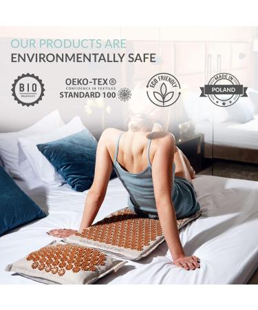 Akumata Eco Acupressure Mat & Pillow Set | Effective Back & Neck Pain Relief | Full Body Massage Set in Linen & Gold - Buy Online on GoSupps.com