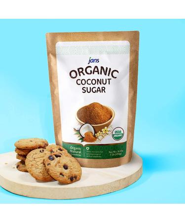 Jans Organic Coconut Sugar 16 oz - Gluten-Free, Certified Organic & Non-GMO - Low Glycemic, Paleo & Vegan Friendly - 1lb Pack - Buy Online on GoSupps.com