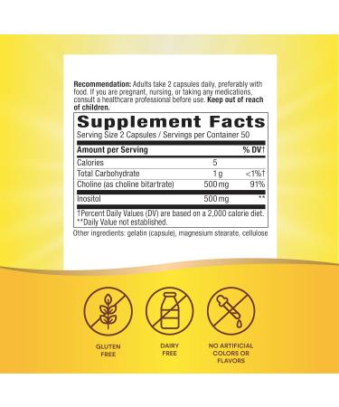 Natures Way Choline & Inositol 1000mg - Brain Health & Cellular Energy - 100 Capsules - Buy Online on GoSupps.com