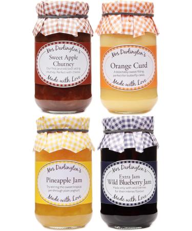 Mrs Darlington's Jam Bundle of 4 (Sweet Apple Chutney 312g Orange Curd 320g Pineapple Jam 340g Wild Blueberry Jam 340g)