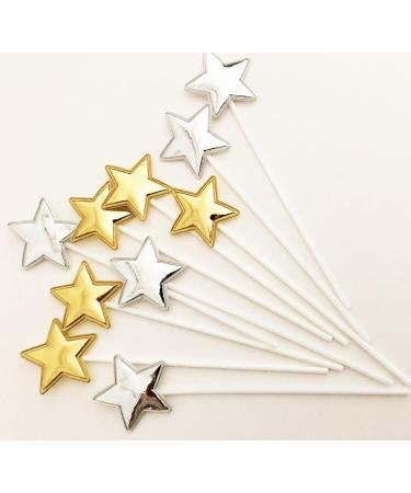 Shop Ailexi Handmade 10-Piece Leather Reflective Glitter Cake Toppers - Gold & Silver Stars for Cakes Cupcakes & Ice Cream - Buy Online on GoSupps.com