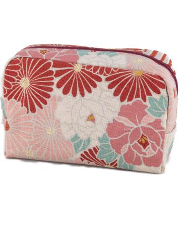 Cosmetic Bag Small (Retro Flower/Red) for Women Girls Made in Japan for Make Up Toiletry Bag Cosmetics Stationery Red