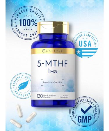 Carlyle 5-MTHF L Methylfolate 1mg | 120 Capsules | Non-GMO & Gluten Free Supplement | Premium Quality - Buy Online on GoSupps.com