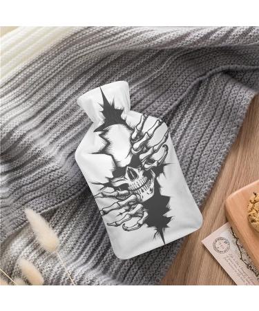 Black White Skull Hot Water Bottle with Plush Cover - Hand Warmer for Adults & Kids | 26.5x15.3cm - Ideal for Comfort & Relaxation - Buy Online on GoSupps.com
