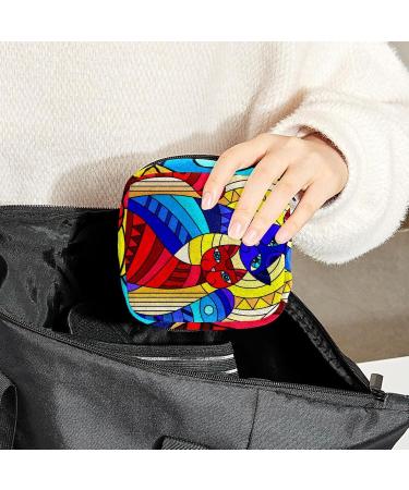 Women s Portable Period Kit - Abstract Geometric Cats Storage Pockets - Feminine Product Bag - Orange Background | Stillpad Waller - Buy Online on GoSupps.com