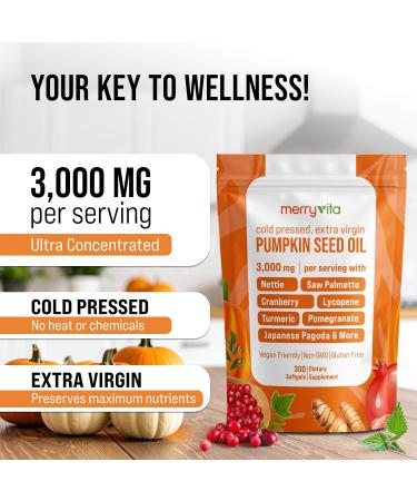 Pumpkin Seed Oil with Saw Palmetto, Turmeric, Nettle & More | 3000mg Per Serving, 300 Softgels | Cold Pressed, Extra Virgin | Prostate Health Supplements for Men | Non-GMO - Buy Online on GoSupps.com
