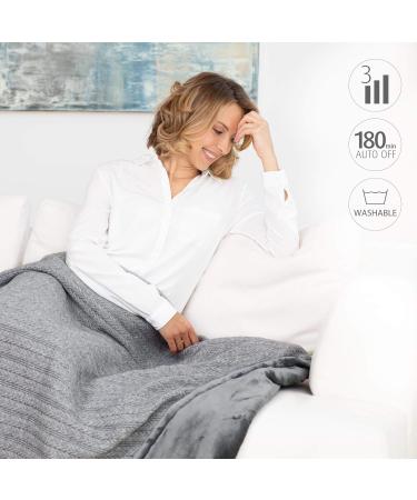Medisana HB 680 Cuddly Heating Ceiling - Washable Soft Blanket with Automatic Switch-Off 3 Temperature Levels Gray Knitting Pattern | Buy Online - Buy Online on GoSupps.com