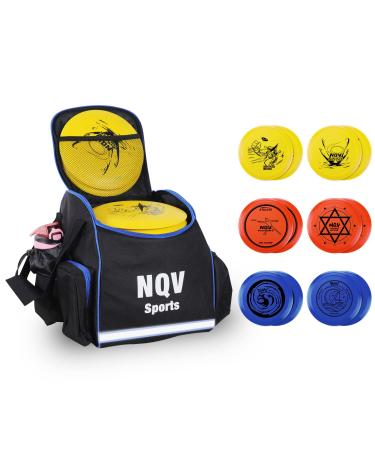 NQV Disc Golf Set Frisbee Golf Discs Set with Backpack Disc Golf Starter Set 12 Pack Flying Discs with Putters Drivers Mid Ranges+1 Blue Disc Golf Bag Fluorescent Portable Outdoor Indoor