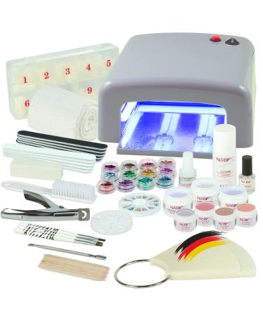 Nails Factory UV Gel Nagelstudio Starter Set - optimal introduction to your own nail design with the nail set thanks to a lot of nailart UV lamp and color gel set soft nudes (silver)