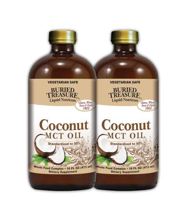 Buried Treasure MCT Coconut Oil for Healthy Brain Function Increased Performance Keto and Paleo Diet Safe Flash Steamed Medium Chain Triglycerides 32 Ounce (Pack of 2)