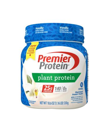 Premier Protein Powder Plant Protein, Vanilla, 25g Plant-Based Protein, 0g Sugar, Gluten Free, No Soy or Dairy Ingredients, 15 Servings Vanilla 15 Servings (Pack of 1)