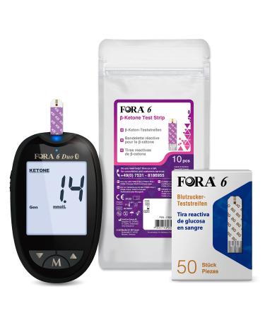 Fora Duo 2 in 1 (Blood Sugar Ketone) Bluetooth Blood Glucose Monitors + 50PCs Glucose Test Strips + 10PCs Ketone Test Trips Duo + BG + KT