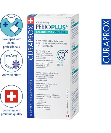 Curaprox Perio Plus Balance Mouthwash 200ml - Alcohol-Free Citric Flavor for Bad Breath & Inflammation - 0.05% Chlorhexidine - Buy Online on GoSupps.com