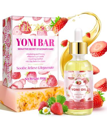 Yoni Oil and Soap Bar Set for Women 100% Natural Feminine Oil Intimate Deodorant Eliminates Odor and Ph Balanced Feminine Serum Made with Pure Natural Essential Oils
