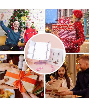 Homever Vanity Mirror with Lights - 21 Led Trifold Makeup Mirror - Touch Screen, 3X/2X/1X Magnification - 180 Rotation, Dual Power Supply - Lighted Makeup Mirror, Pink - Buy Online on GoSupps.com