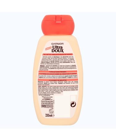 Garnier Ultra Doux 2 in 1 Shampoo for Long Hair with Fragile Ends Vanilla Milk/Papaya Pulp 250 ml - Pack of 3 - Buy Online on GoSupps.com