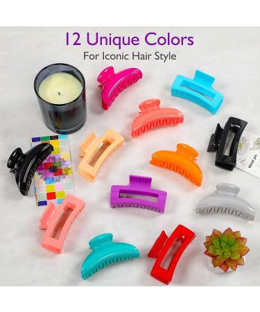 12 Pcs Hair Claw Clips for Women & Girls - Square & D-Shape Styles - Medium Large Size - Strong Hold French Hair Styling Accessories - Buy Online on GoSupps.com