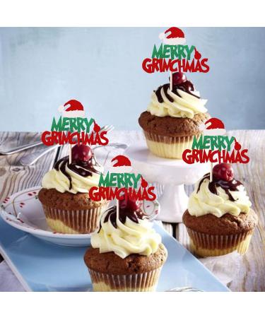 Rsstarxi 24 Pack Merry Grinchmas Cupcake Toppers Red Green Glitter Santa Hat Merry Christmas Cupcake Picks for Grinch Christmas Theme Xmas Holiday Kids Birthday Party Cake Decorations Supplies - Buy Online on GoSupps.com