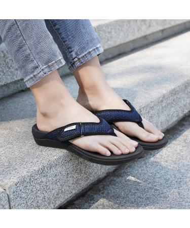 V.Step Orthopedic Flip Flops with Arch Support | Adjustable Mesh Orthotic Sandals for Plantar Fasciitis | Navy Blue - M8/W9.5 - Buy Online on GoSupps.com