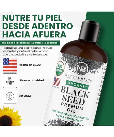 NaturoBliss Organic Black Seed Oil 100 Virgin Cold Pressed Omega 3 6 9 Super Antioxidant for Immune Support Joints Mobility Digestion Hair Skin Vegan Gluten-Free Non-GMO USDA Certified 8oz 8 Fl Oz (Pack of 1) - Buy Online on GoSupps.com