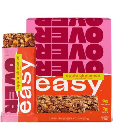 OVER EASY Apple Cinnamon Breakfast Bars | All Natural, Clean Ingredient Protein Bars | Breakfast & Cereal Bars | 12 Protein Snack Bars Gluten Free, Dairy Free, Soy Free Apple Cinnamon 12 Count (Pack of 1)