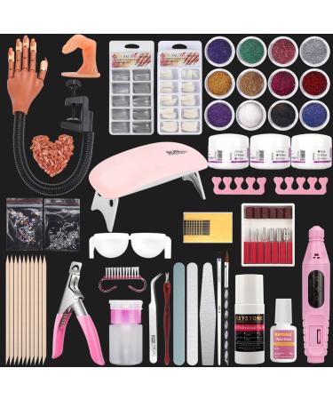 Nail Practice Hand for Acrylic Nails  Flexible Practice Nail Hand Training Kits  Movable Fake Nail Hand to Practice Fake Nails with Nail Drill  Nail Dryer Lamp  12 Colors Acrylic Powder Beginners Kit