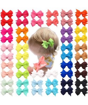 Baby Hair Clips,50 Pcs Tiny 2" Hair Bows for Girls Fully Covered Alligator Clips Hair Barrettes for Baby Girls Infants and Toddlers,25 Colors in Pairs Forked
