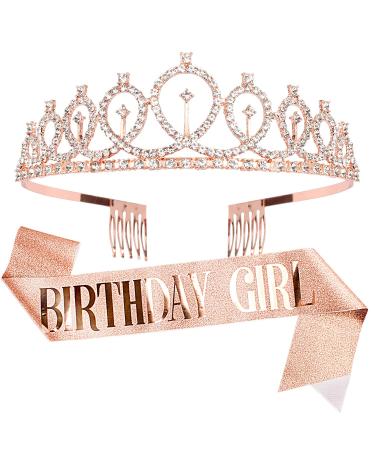 Tiara for Women Birthday Girl, Birthday Queen Crowns for Women, Tiara Crowns for Women Rose Gold with Birthday Girl Sash, Crowns for Women Birthday, Happy Birthday Tiara for Women Rose Gold 02Rose Gold Birthday Girl