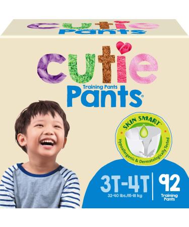 Cutie Boys 3T/4T Refastenable Potty Training Pants, Hypoallergenic with Skin Smart, 92 Count White 3-4T