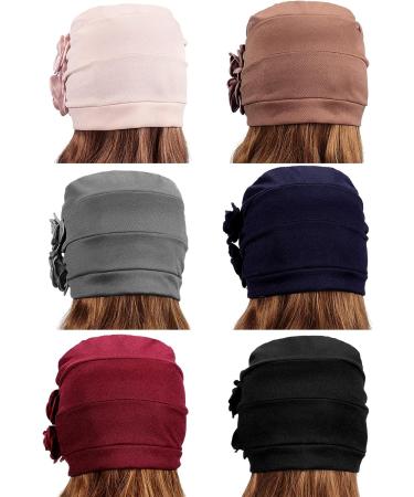 6-Piece Women's Vintage Flower Turban Caps - Elastic Headwrap Beanie Hat in Chic Colors - Buy Online on GoSupps.com