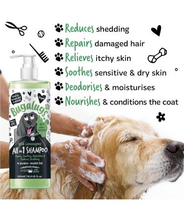 BUGALUGS Dog Shampoo All in 1 shampoo & conditioner dog grooming products for smelly dogs with Apple & Vanila fragrance best vegan pet puppy shampoo professional groom Shampoo 1x500ml - Buy Online on GoSupps.com