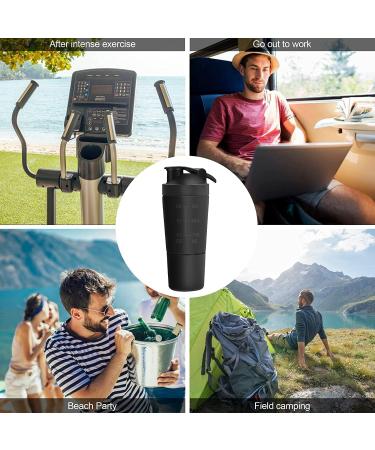 Rocky & Chao Shaker Protinshake 700ml - Stainless Steel Protein Mug with Powder Compartment & Ball - Ideal for Fitness & Outdoor Enthusiasts - Black - Buy Online on GoSupps.com