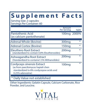 Vital Nutrients Adrenal Support - 120 Capsules for Stress Relief & Energy - Buy Online on GoSupps.com