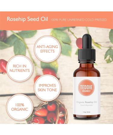 Teddie Organics Rosehip Seed Oil - 1oz Pure Rose Hip Oil for Face, Hair, and Skin - Carrier and Facial Oil - 1 Fl Oz - Buy Online on GoSupps.com