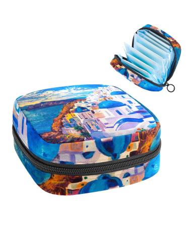 Women's bonds storage pockets Stillpad holder santorini pattern portable period kit pocket feminine product bag for women girls color3
