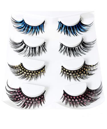 Fake Color Magnetic Eyelashes Set (4 pairs) - 3D Looking Reusable Eye Lashes Extension for Halloween and Cosplays  Costume Parties - Cruelty-Free False Eyelashes