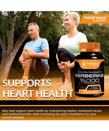 WELLNESS LABSRX Berberine 15 000mg - Third-Party Tested Berberine Supplement HCL with Ceylon Cinnamon Black Pepper Extract and Apple Cider Vinegar Heart Support Capsules - 120 Capsules - Pack of 1 120 Count (Pack of 1) - Buy Online on GoSupps.com