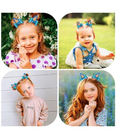 4PCS Blue Glitter Dog Ear Hair Bow Clips for Girls | Cute Hair Accessories for Toddlers | Perfect for Birthday Parties - Buy Online on GoSupps.com