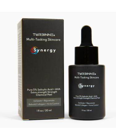 Turbinne Synergy Multi-Tasking Extra Strength Chemical Peel. Pure 5% Salicylic Acid + AHA. Best For Exfoliate Rejuvenate Rebuild Collagen & Acne Control 30 mL / 1 fl. oz 1 Fl Oz (Pack of 1)
