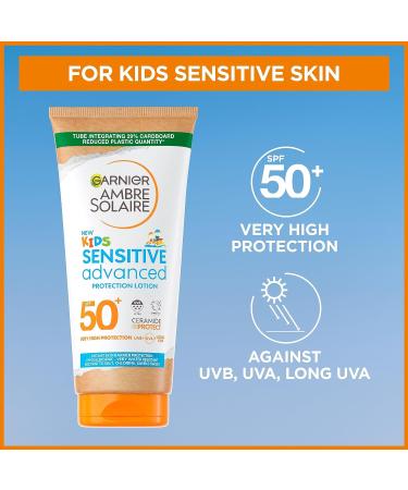 Garnier Ambre Solaire SPF 50+ Sensitive Advanced Kids Sun Cream High Protection Against UVA & UVB Non-Sticky Water-Resistant Sunscreen for Face & Body Approved by Cruelty Free International 175ml 175 ml (Pack of 1) - Buy Online on GoSupps.com