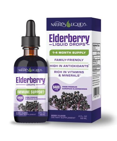 Nature's Liquids Organic Elderberry Syrup Sugar Free | Immune Support for Kids and Adults | 1 Serving Equals 60 Elderberries (2 Fl Oz)