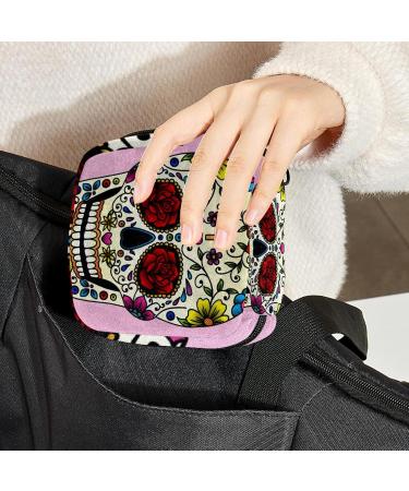 Menstrual Pad Bag with Zipper - Stylish Tampon Collection Pouch for Women & Girls (Sugar Skull) - Buy Online on GoSupps.com