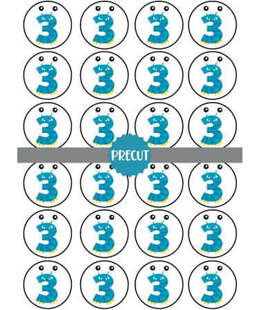 PRECUT Monster 3rd Birthday Edible Cupcake Toppers - Monster Numbers Theme Premium Thickness SWEETENED VANILLA - wafer card disc cake decorations (Pack of 24) - Buy Online on GoSupps.com