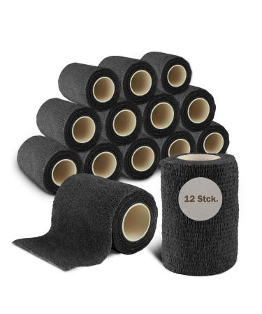 Nilo self -adhesive association - 12 rolls 7.5cm x 4.5m/self -adhering bandage for animals and people/breathable & elastic bandage/adhesive bandage self -adhesive in black